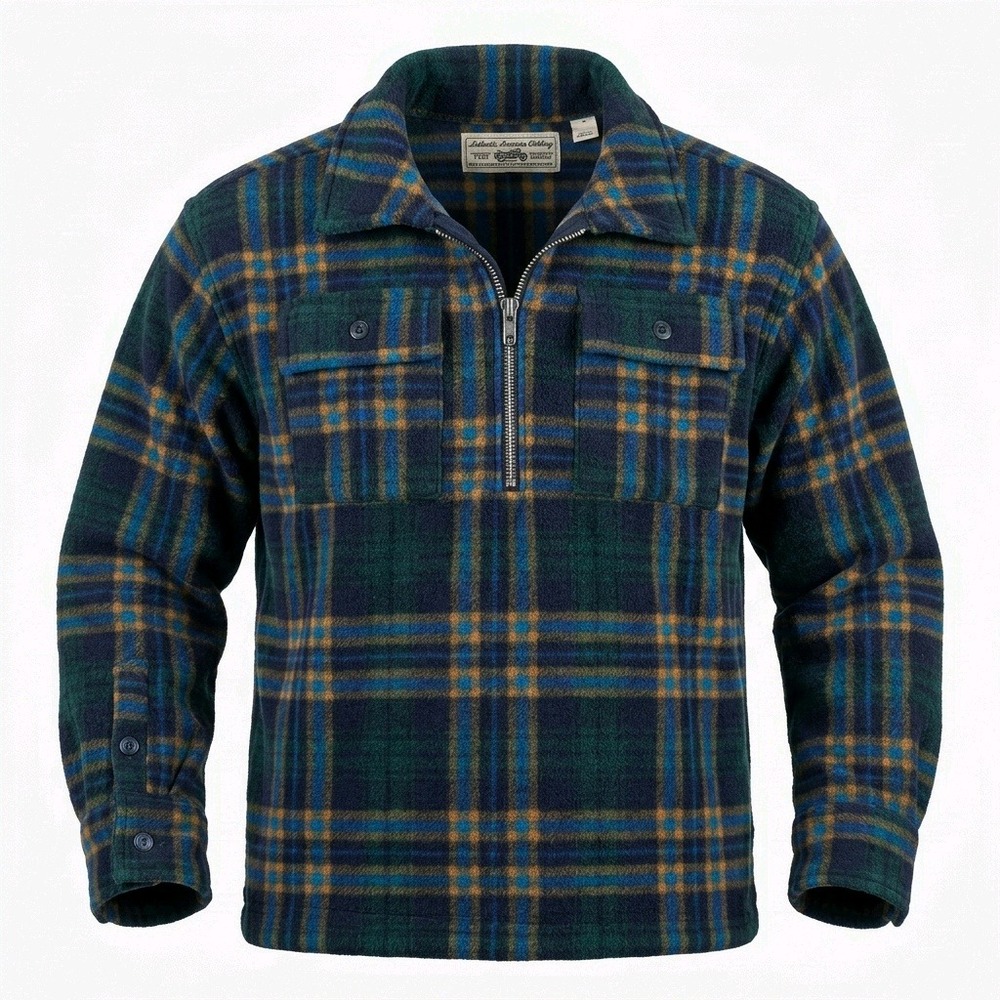 Gap Kids Green Blue Plaid Fleece Quarter Zip Pullover Sweater Size M 8-9